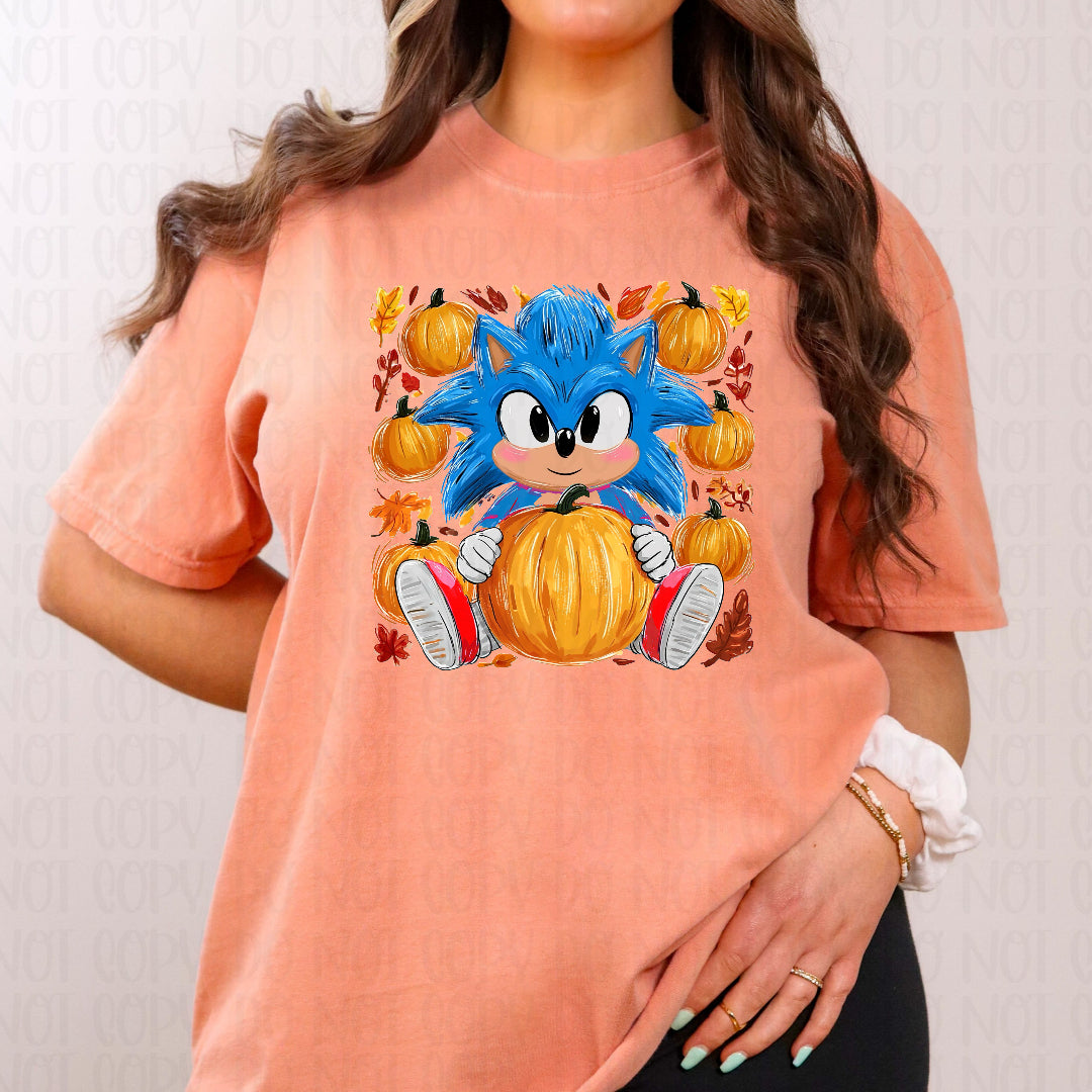 Blue hedgehog pumpkin collage (SSD) DTF