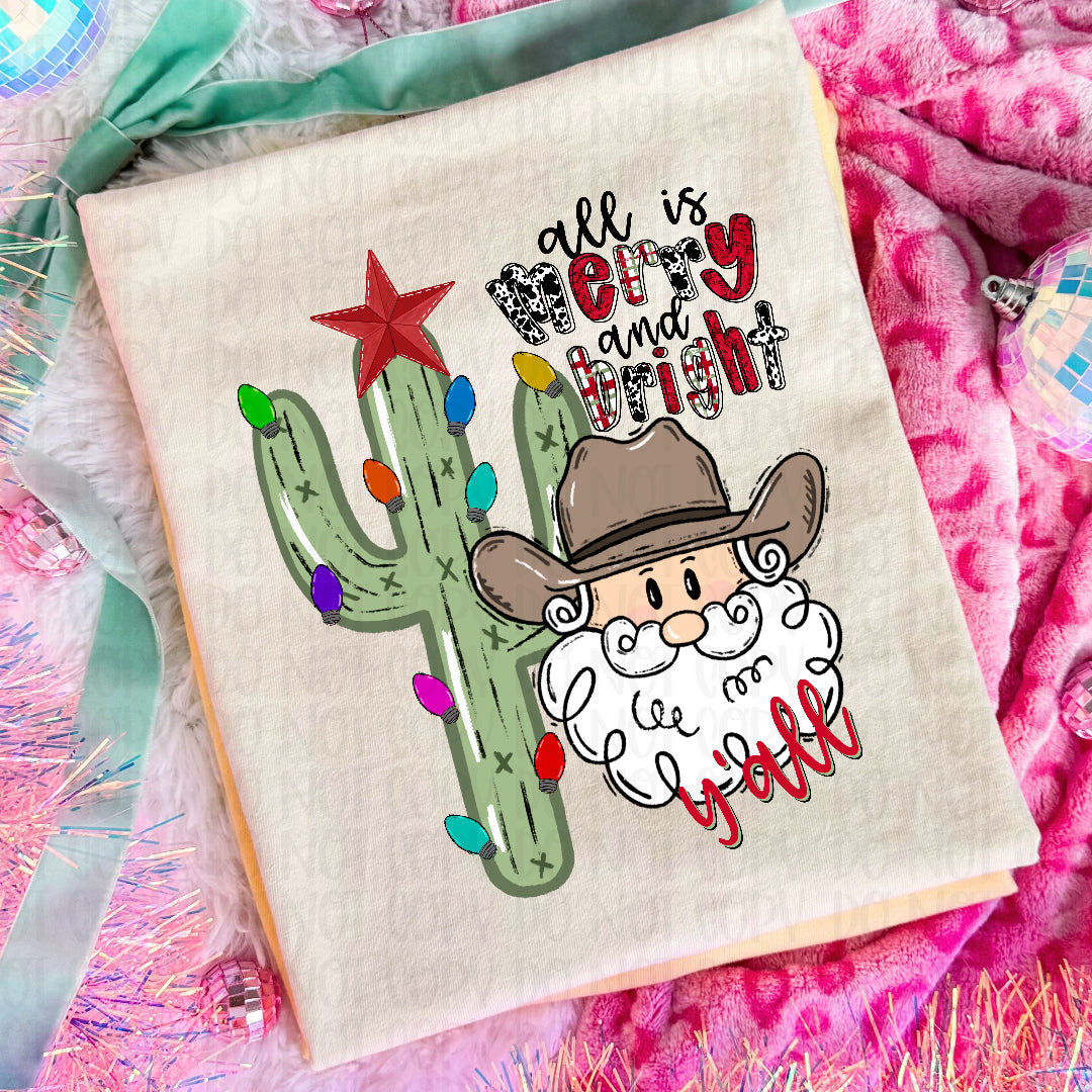 All is merry & bright y'all (Texas Gal) DTF Transfer