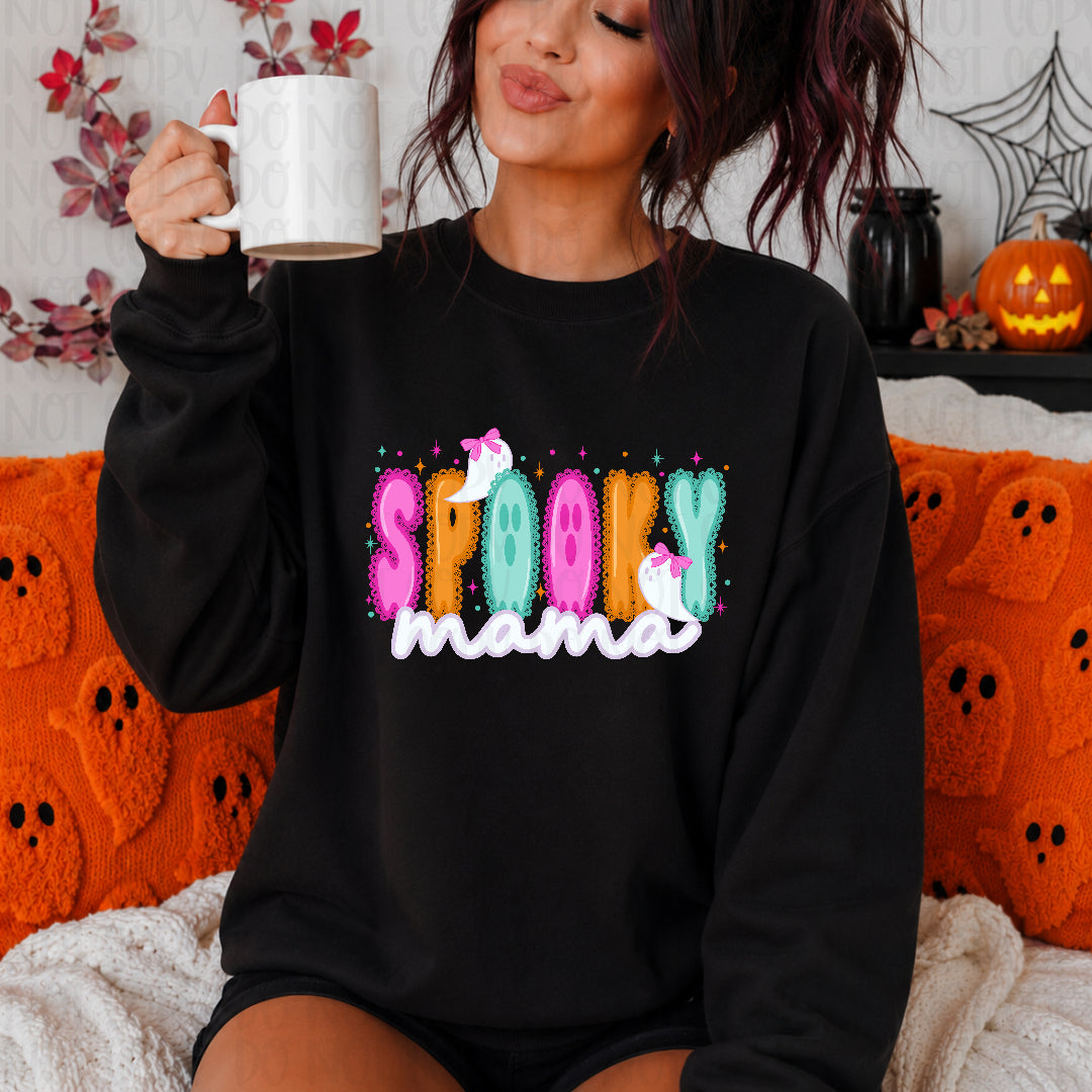 Spooky mama pink orange and teal with ghost (Carter) DTF transfer
