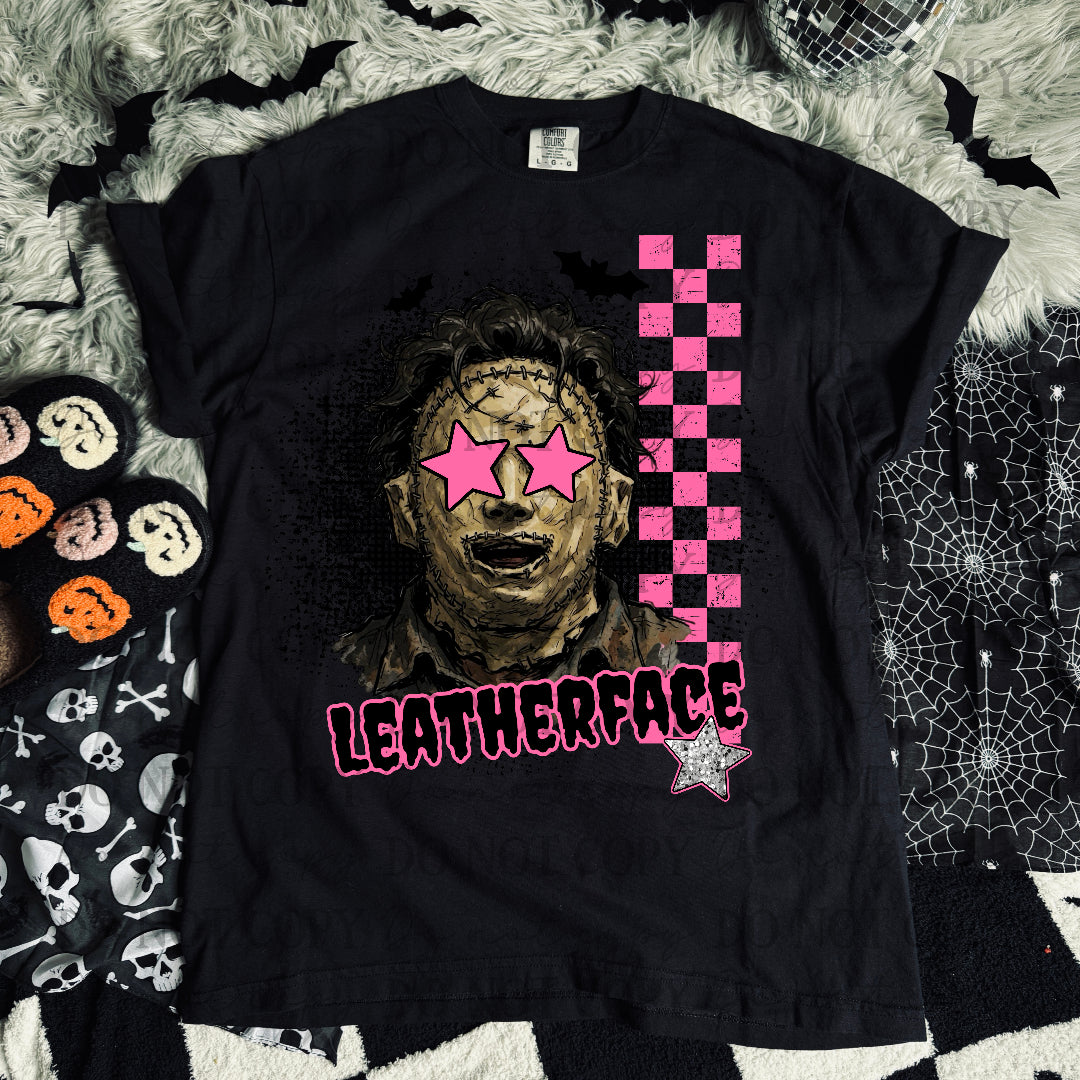 Leather Face pink star eyes (STD) DTF Transfers