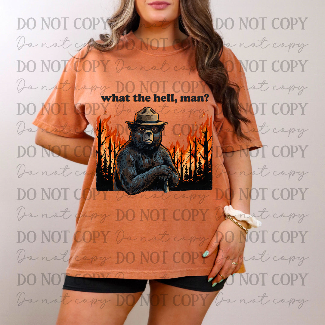 What the hell, man? - bear in forest fire (CC) DTF Transfe