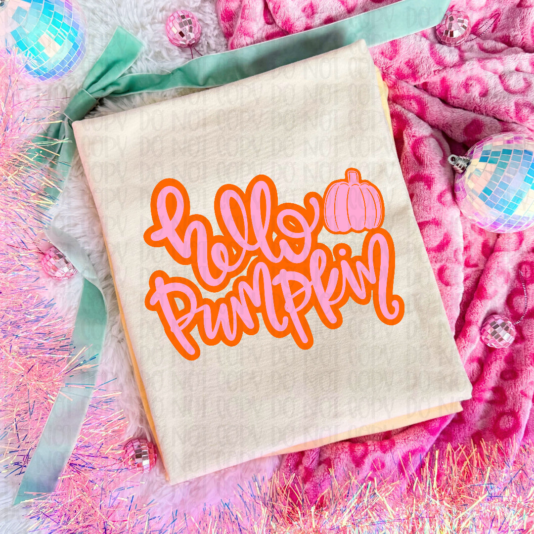 Hello pumpkin orange and pink (Crafti) DTF Transfer