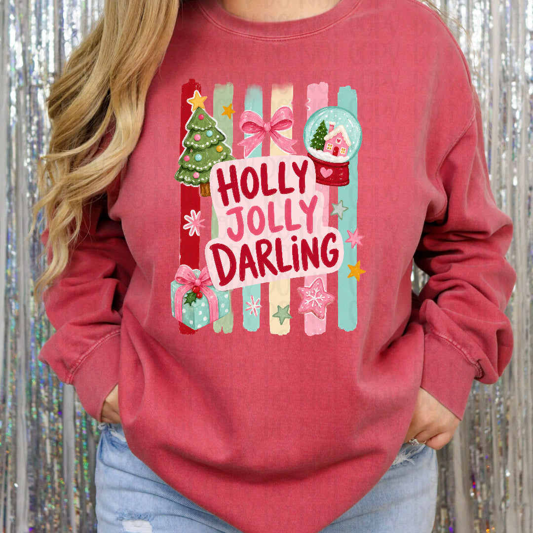 Holly jolly darling pastel stripes Sunday Special DTF transfer