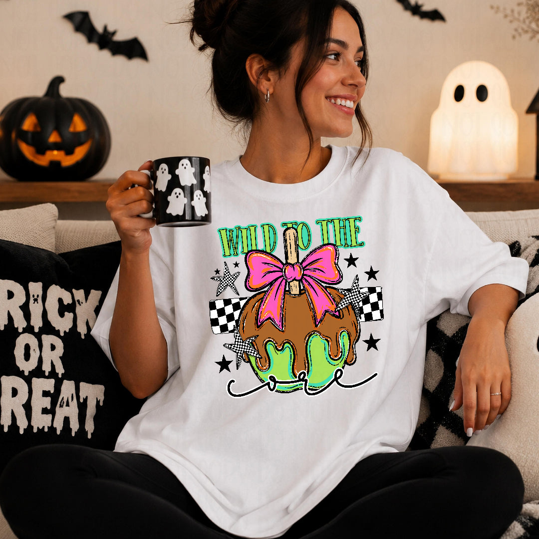 Weird to the core caramel apple with pink bow (CST) DTF transfer