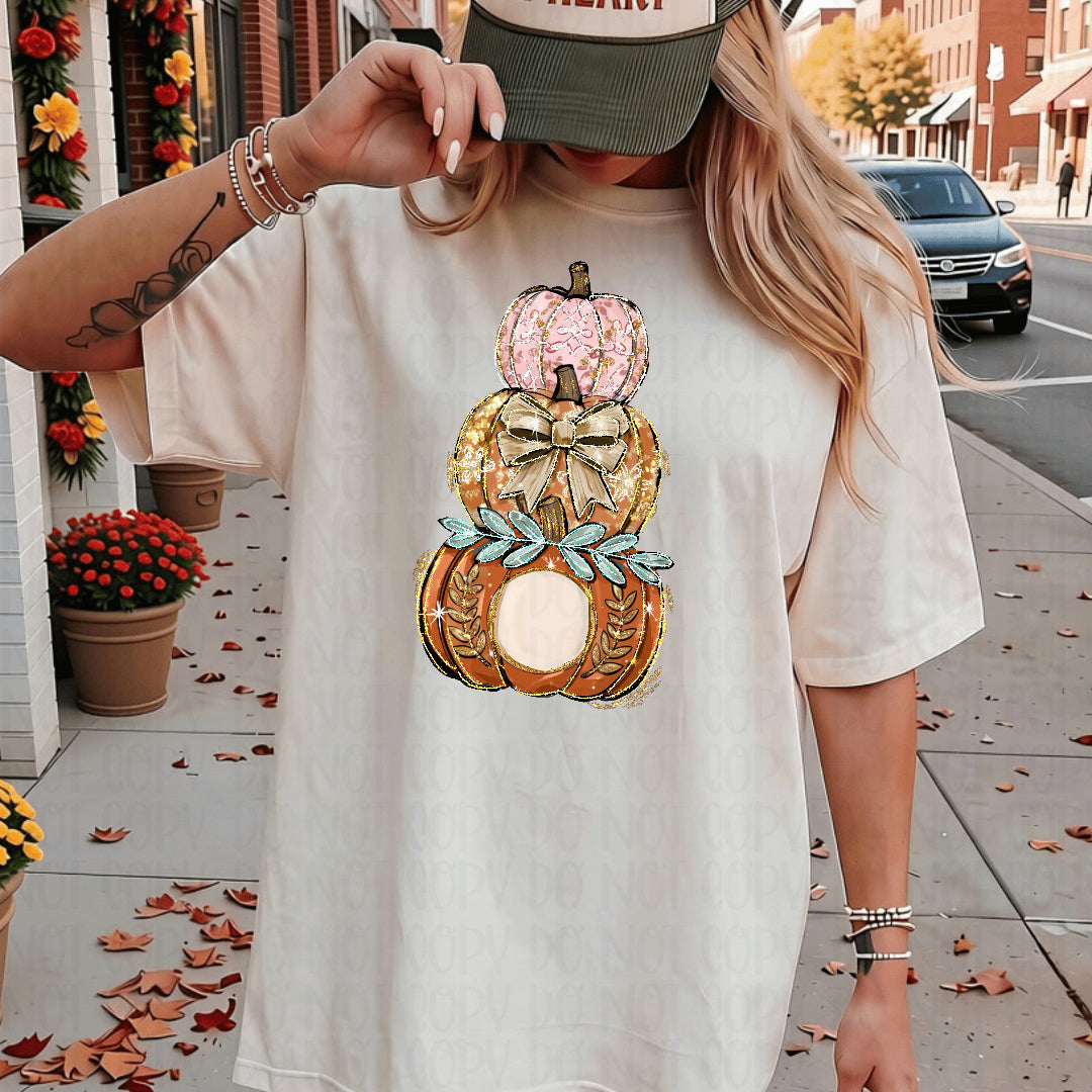 Pumpkin trio stack orange gold and pink with bow (SSD) DTF Transfer