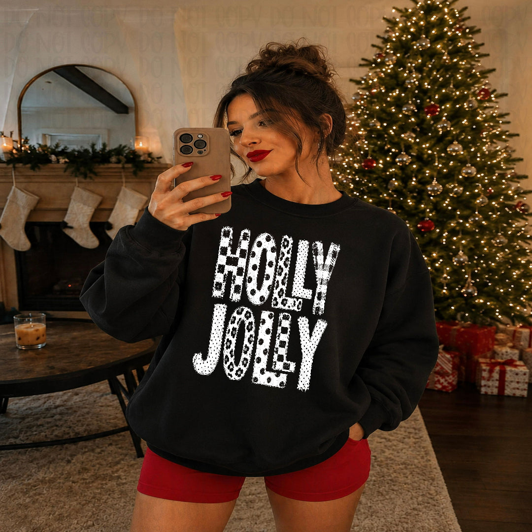 Holly Jolly white patterned DTF Transfer