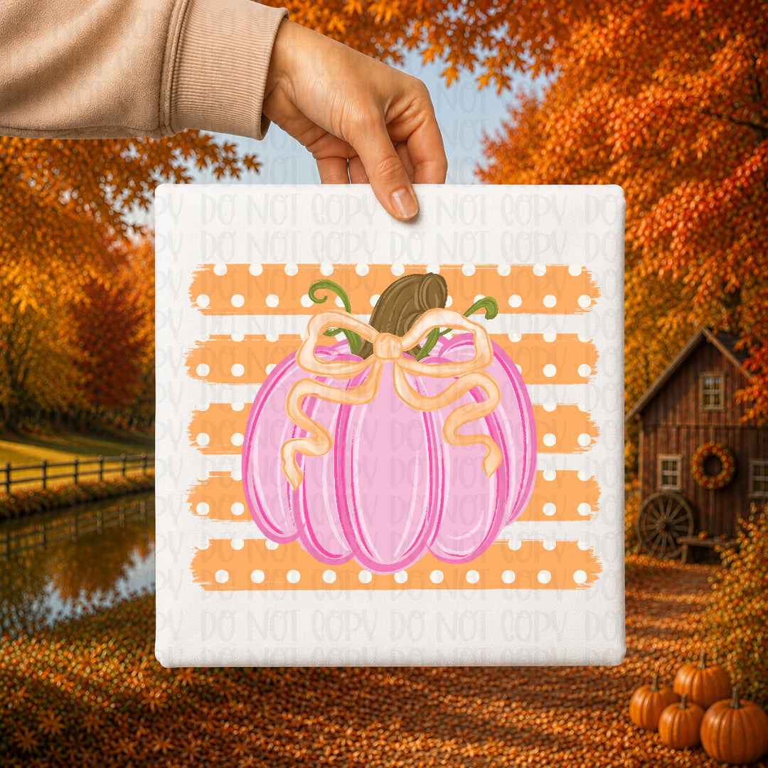 Pink pumpkin orange stripe background DTF Transfer