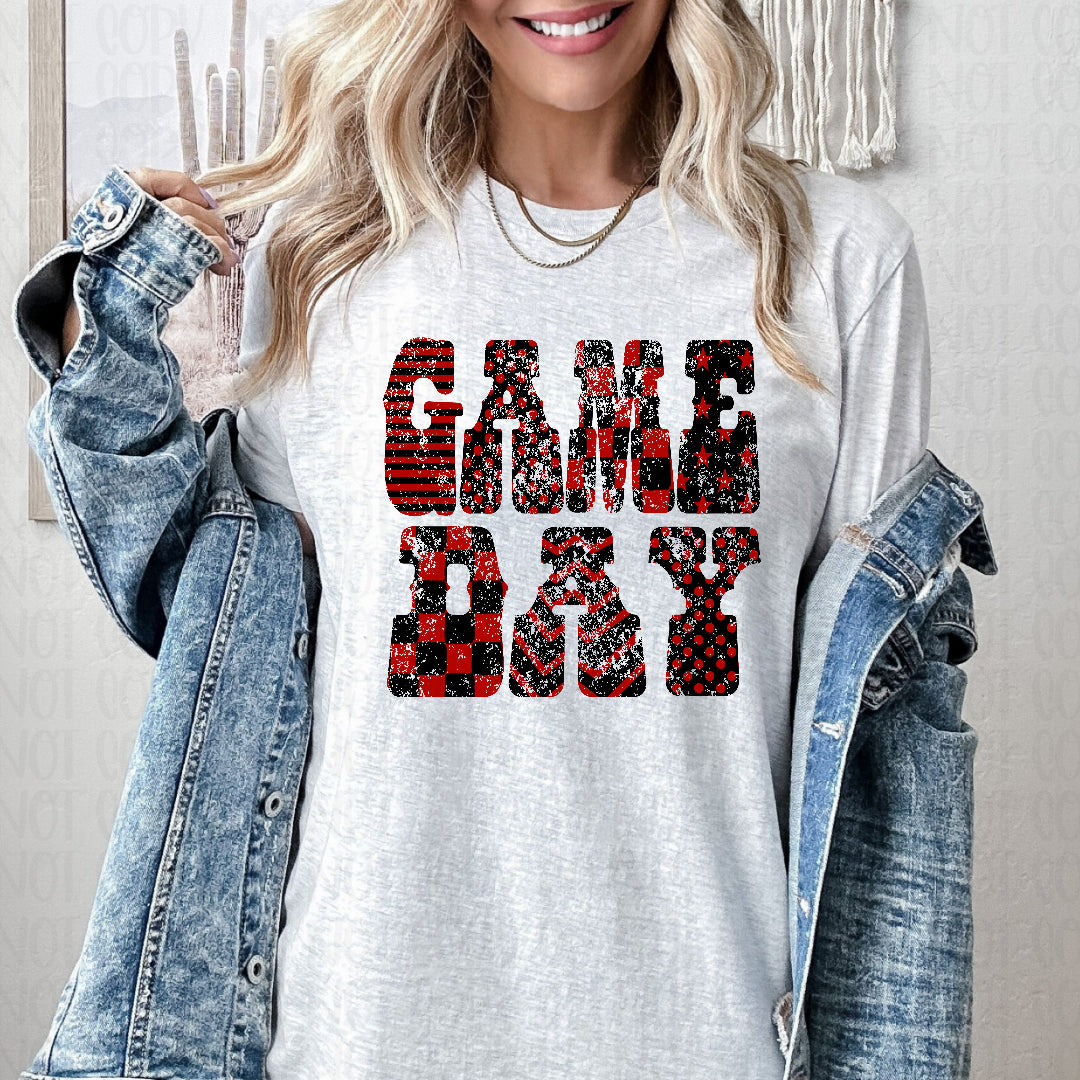 Game day distressed red and black (Crafti) DTF