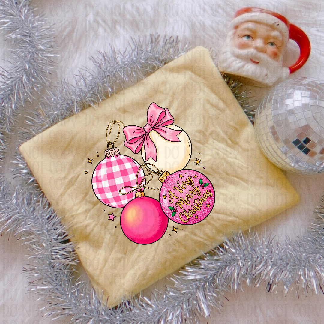A very merry Christmas pink and yellow ornaments (CC) DTF Transfer