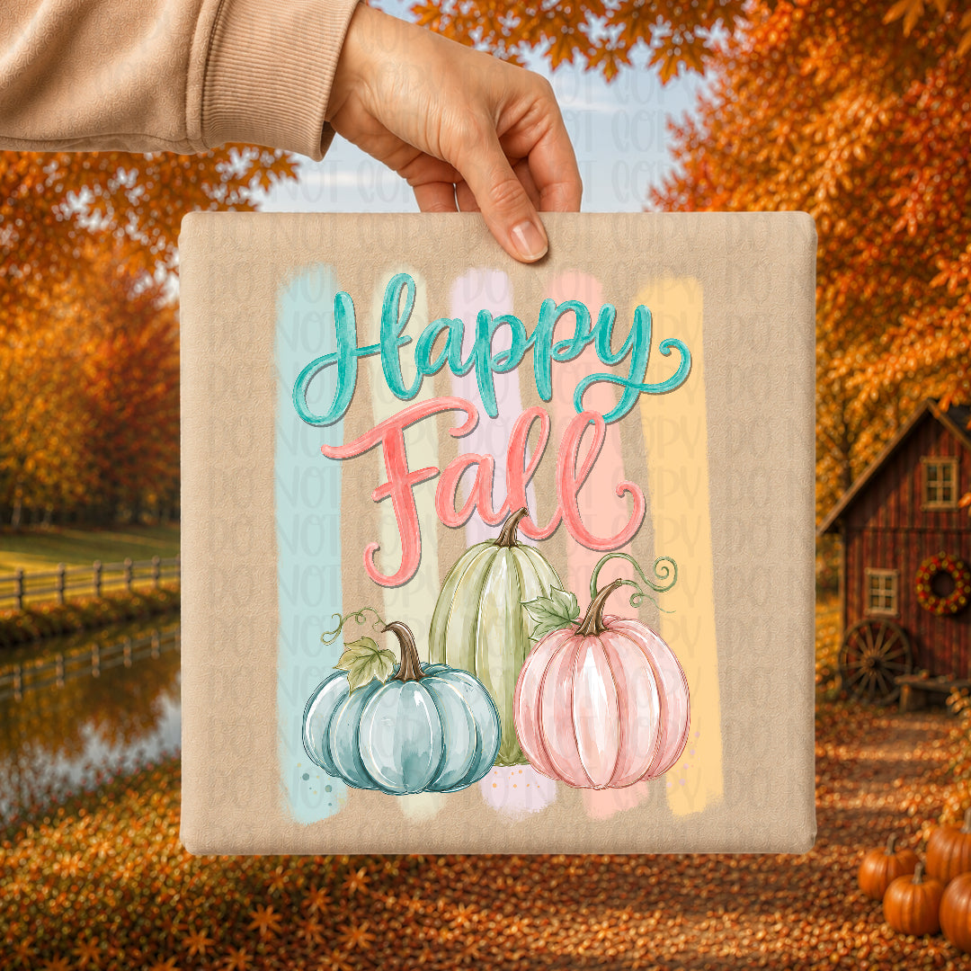Happy fall pastel stripes pumpkin trio (Texas Gal) DTF transfer