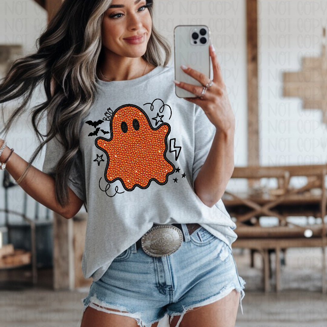 Doodle faux rhinestone orange ghostie (Texan) DTF Transfer