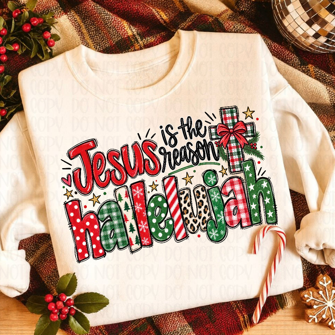 Jesus is the reason hallelujah plaid cross red bow (Texas Gal) DTF Transfer