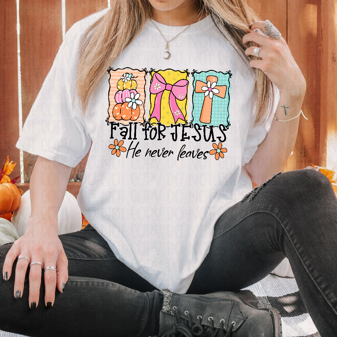 Fall for Jesus he never leaves trio frames (Texas Gal) DTF transfer