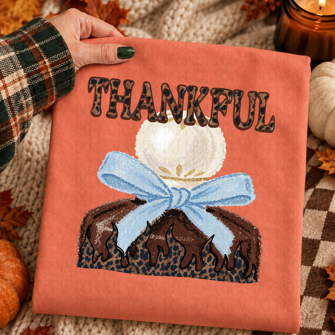 Thankful cheetah filled with blue bow (JBD) DTF Transfer