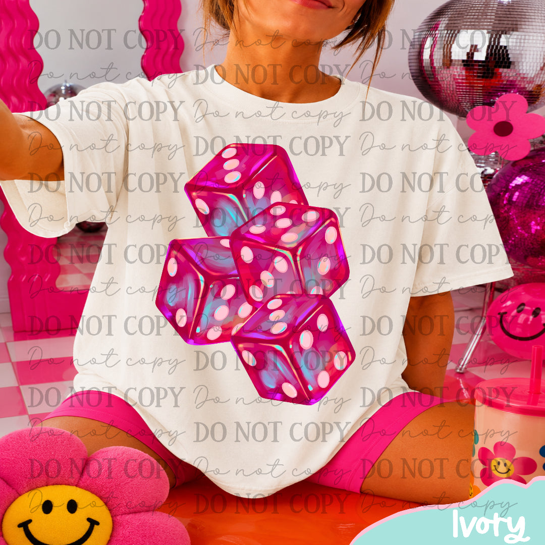 Pink holographic dice (CC) DTF Transfer