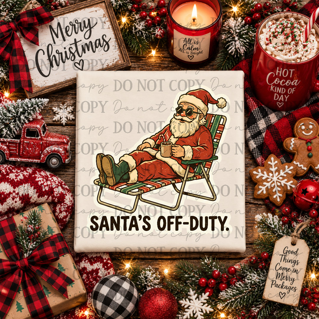 Santa's off-duty- Santa sitting in lawn chair (CC) DTF Transfer