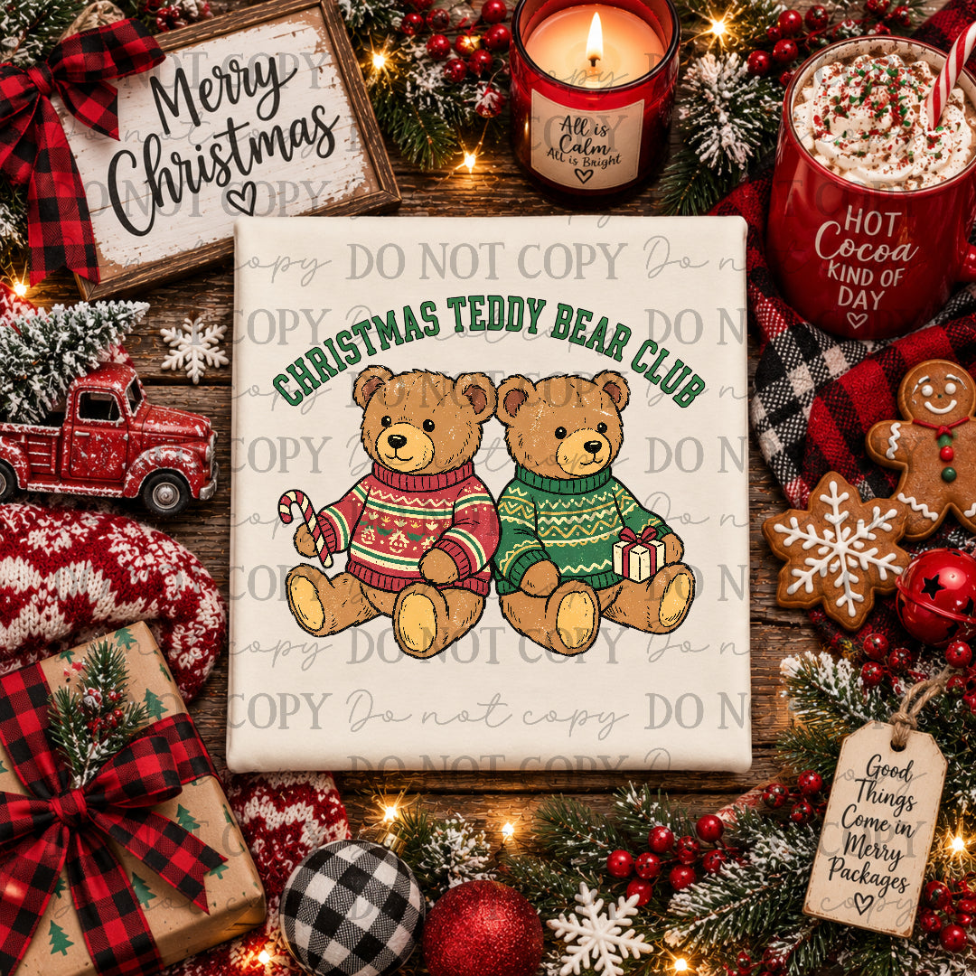 Christmas teddy bear club-2 bears in sweaters (CC) DTF Transfer