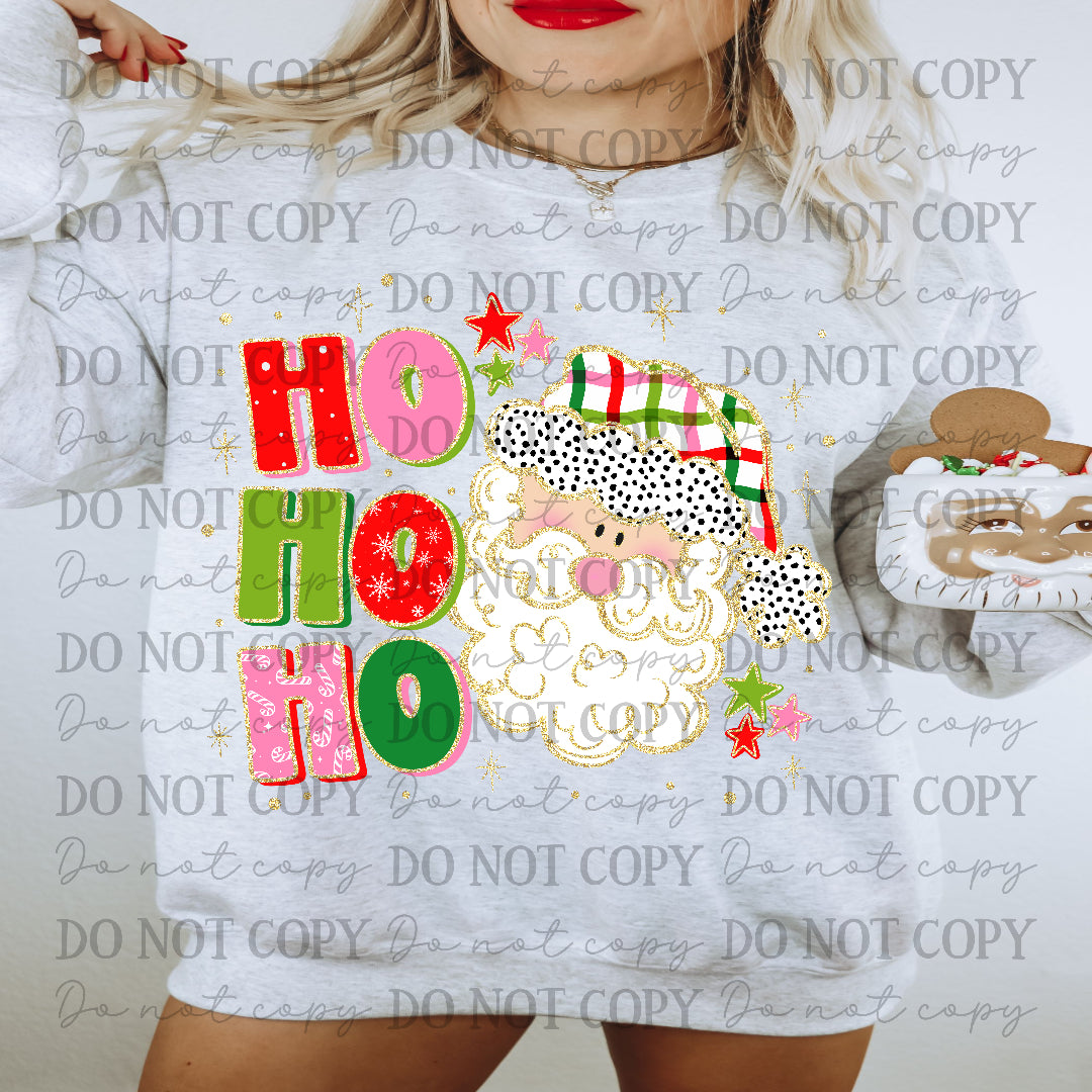 Hohoho stacked with Santa- plaid and dot hat (light tone) (Carter) DTF Transfer