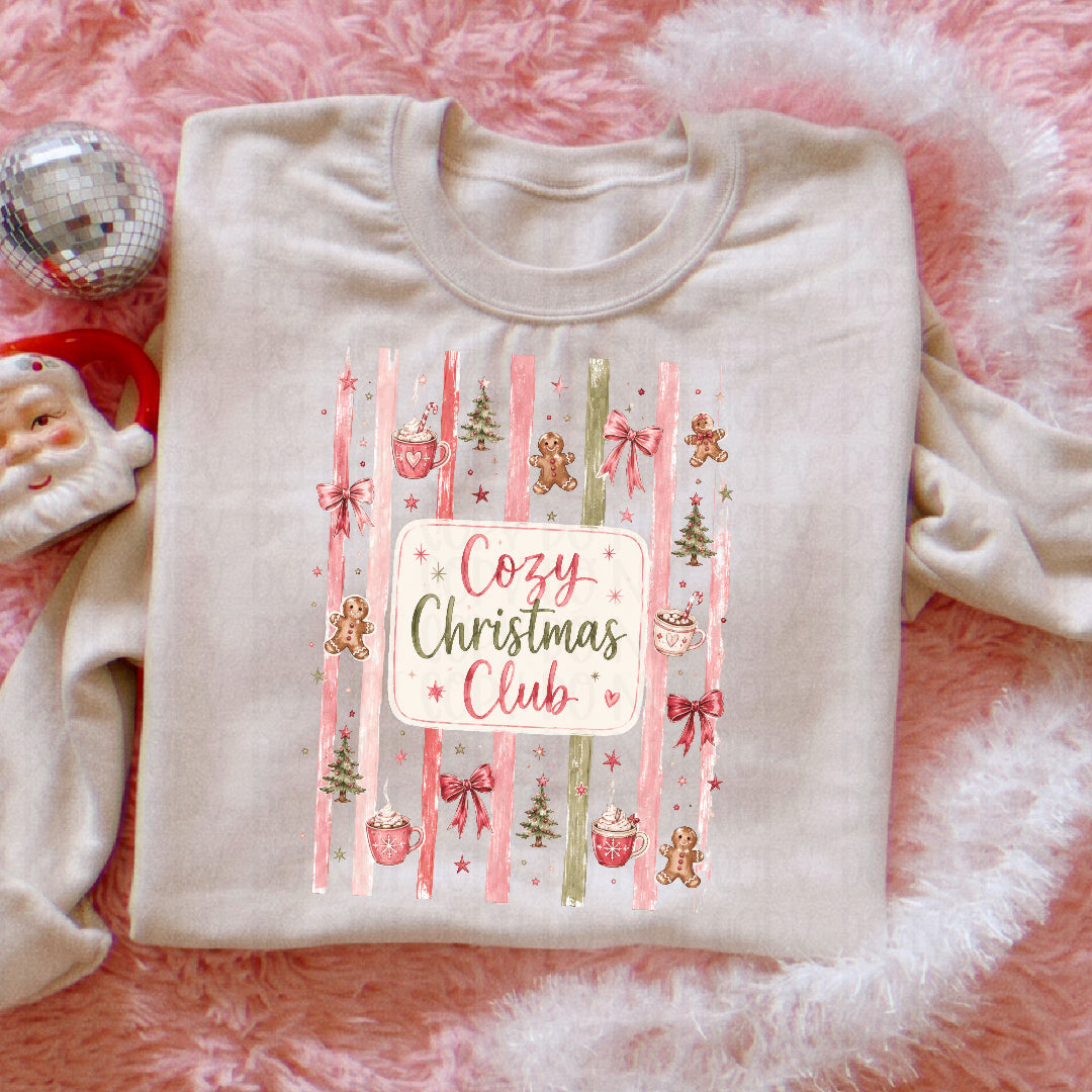 Cozy Christmas club pastel stripes DTF transfer