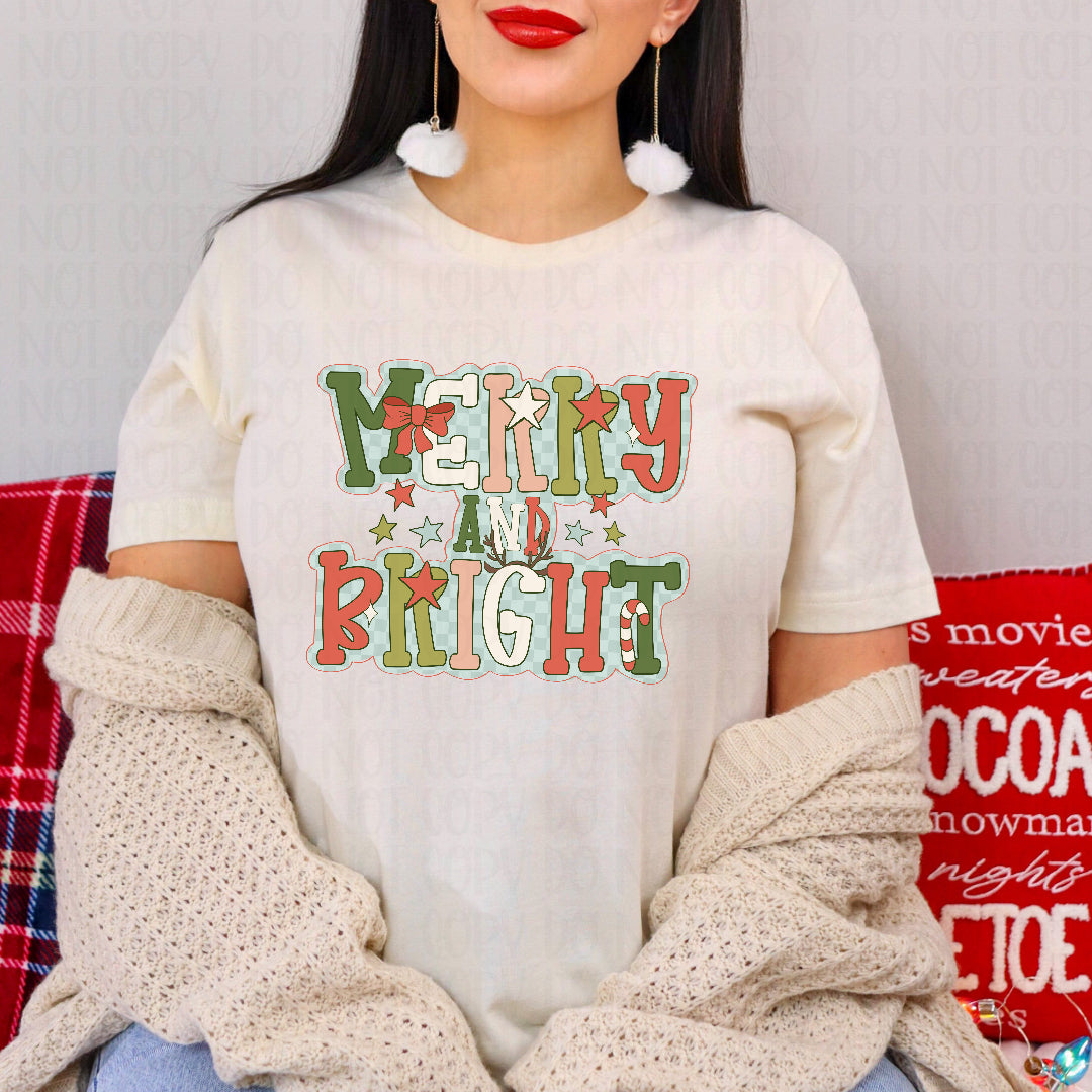 Merry and bright blue checkered background (Scarlow) DTF Transfer