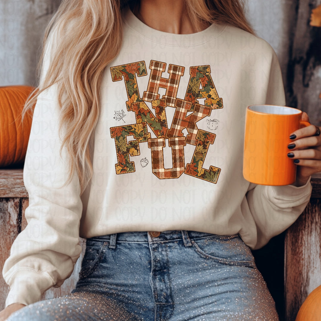 Thankful stacked plaid and leaves (CC) DTF Transfer