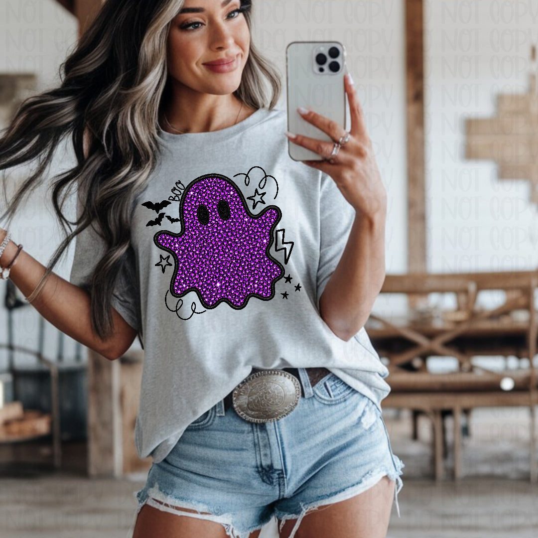 Doodle faux rhinestone purple ghostie (Texan) DTF Transfer
