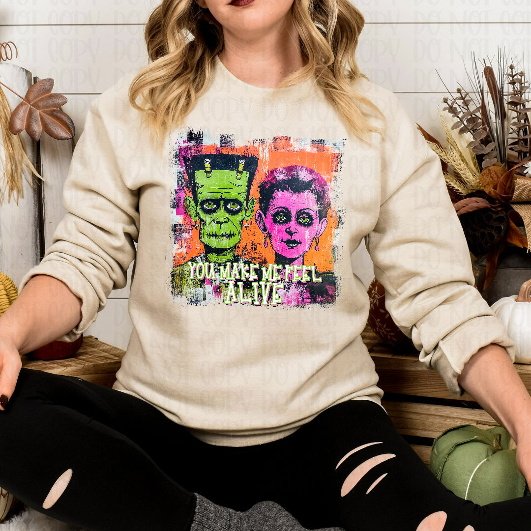 You make me feel alive distressed square (Texas Gal) DTF transfer