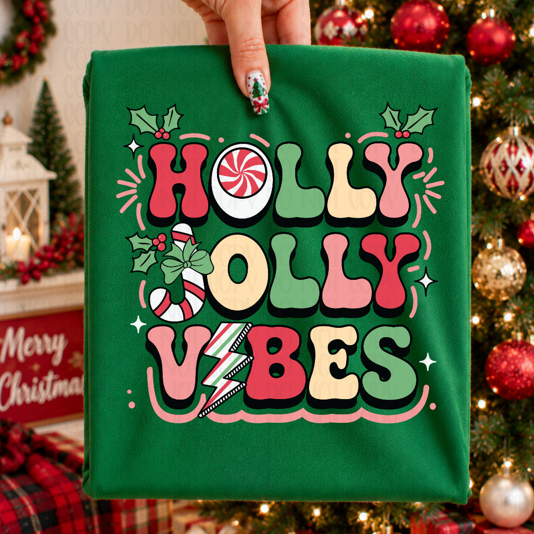 Holly jolly vibes peppermint and lighting bolt (Wildflower) DTF Transfer