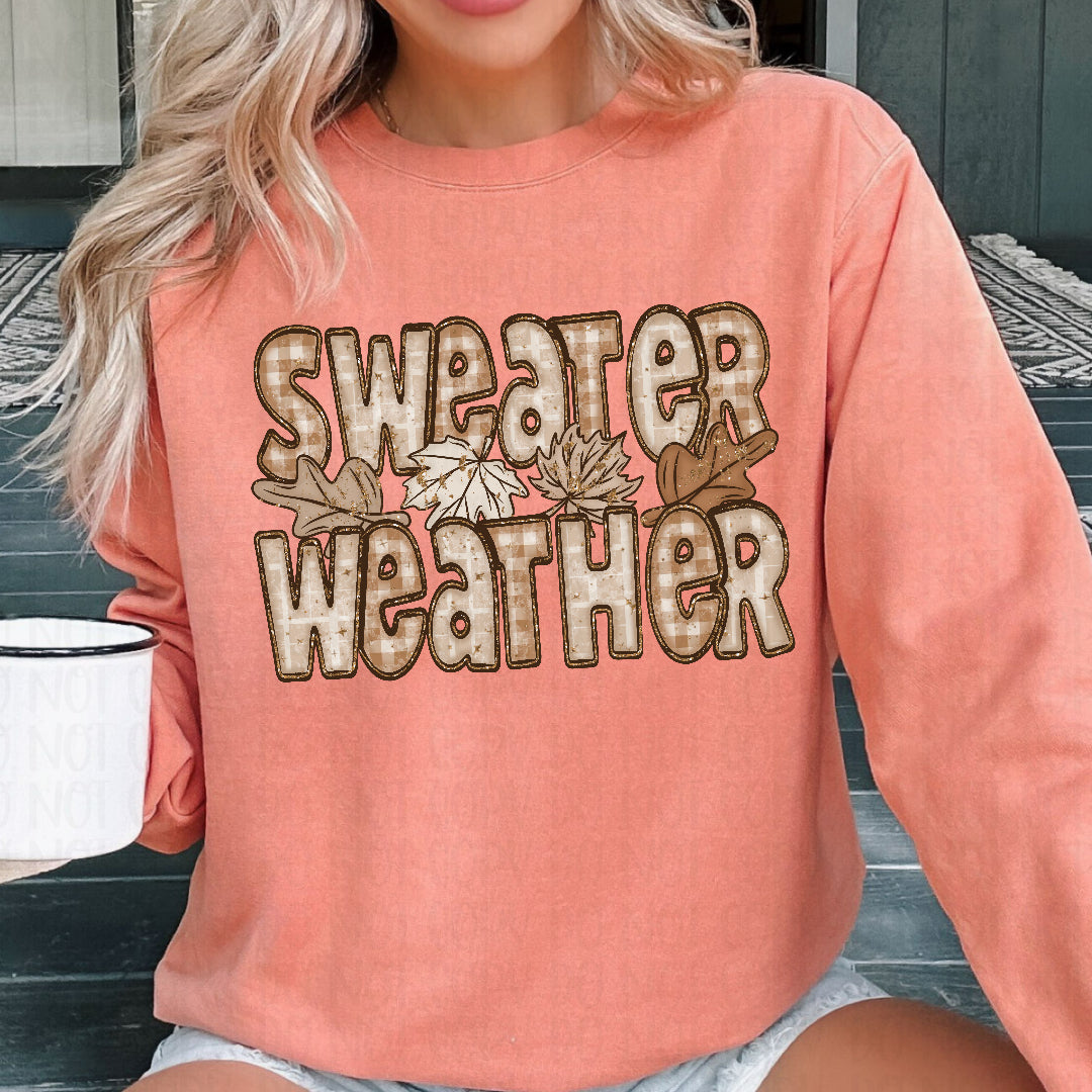 Sweater weather brown plaid filled with leaves (CMLD) DTF