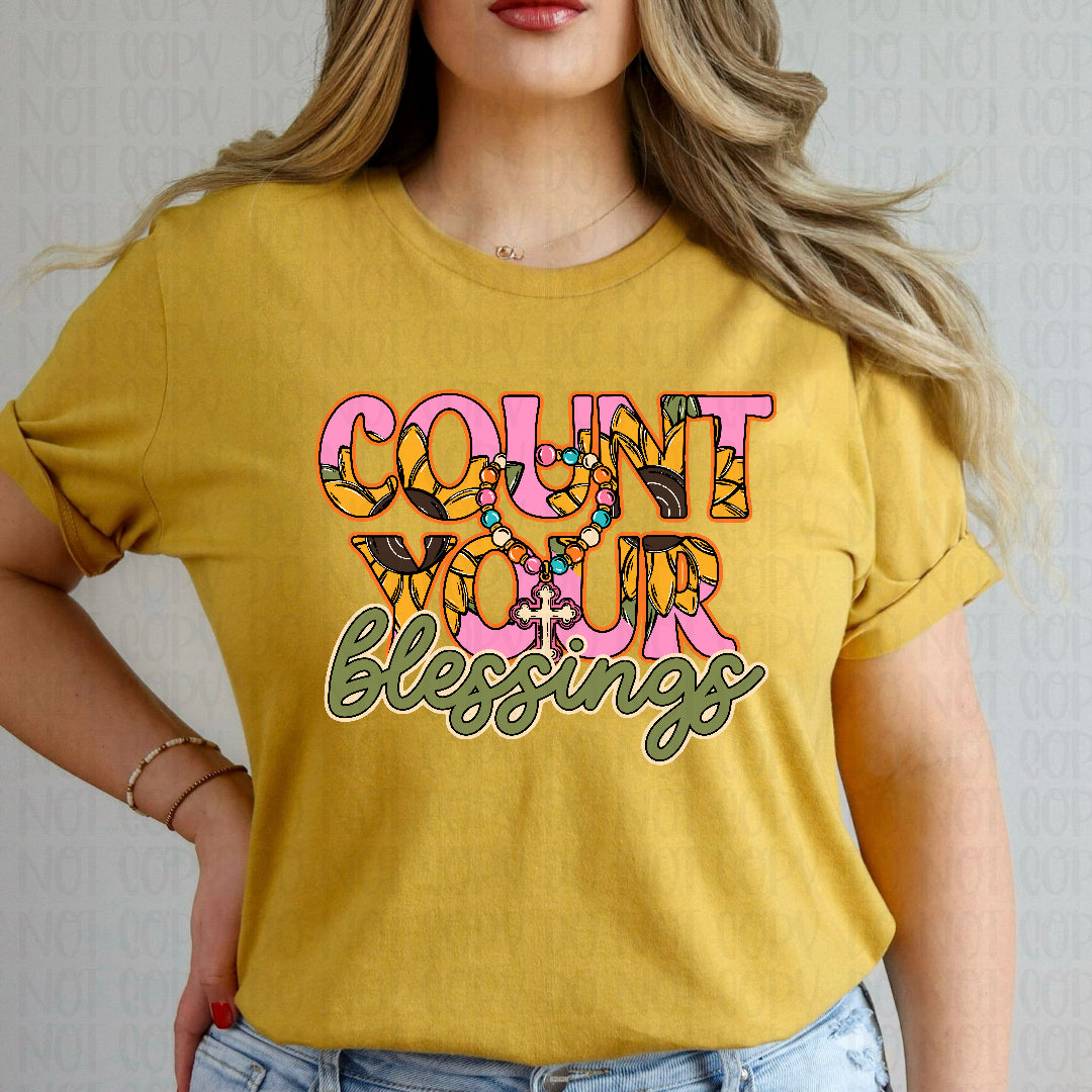 Count your blessings pink sunflower filled (CST) DTF Transfer