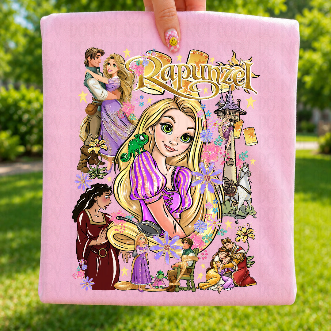 Princess purple dress long blonde hair collage (SSD) DTF Transfer
