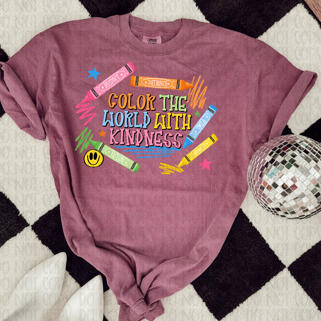 Color the world with kindness crayons (Scarlow) DTF transfer