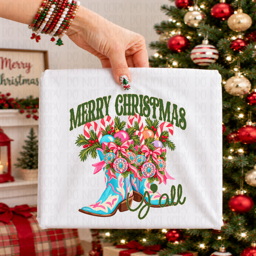 Merry Christmas y'all boots (S&G) DTF Transfer