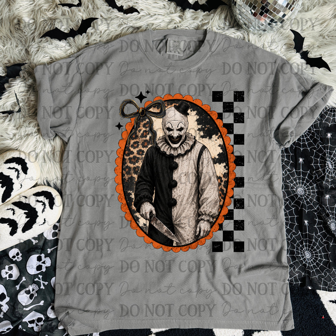 Black and White clown orange oval frame (STD) DTF Transfers