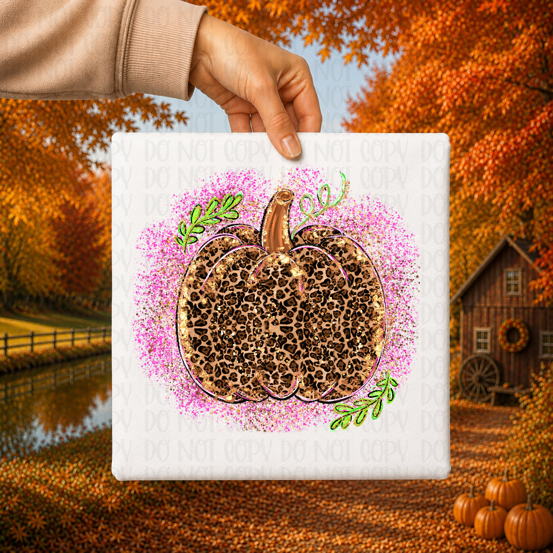 Leopard pumpkin pink splatters SSD DTF Transfer