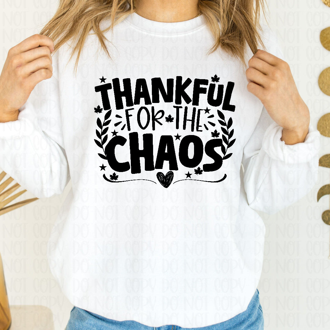 Thankful for chaos with hearts and stars BLACK (Texan) DTF transfer