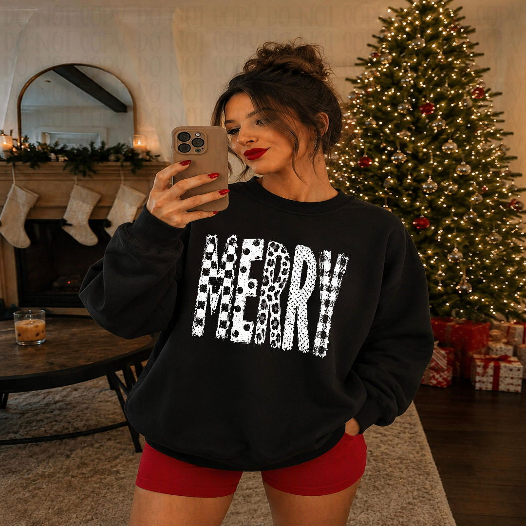 Merry white patterned DTF Transfer