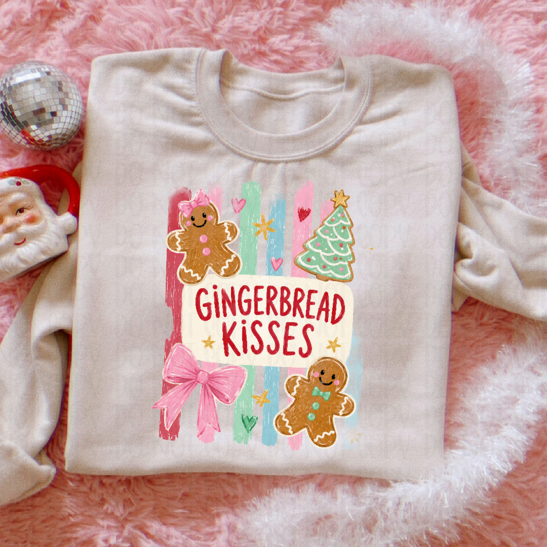 Gingerbread kisses pastel stripes Sunday Special DTF transfer