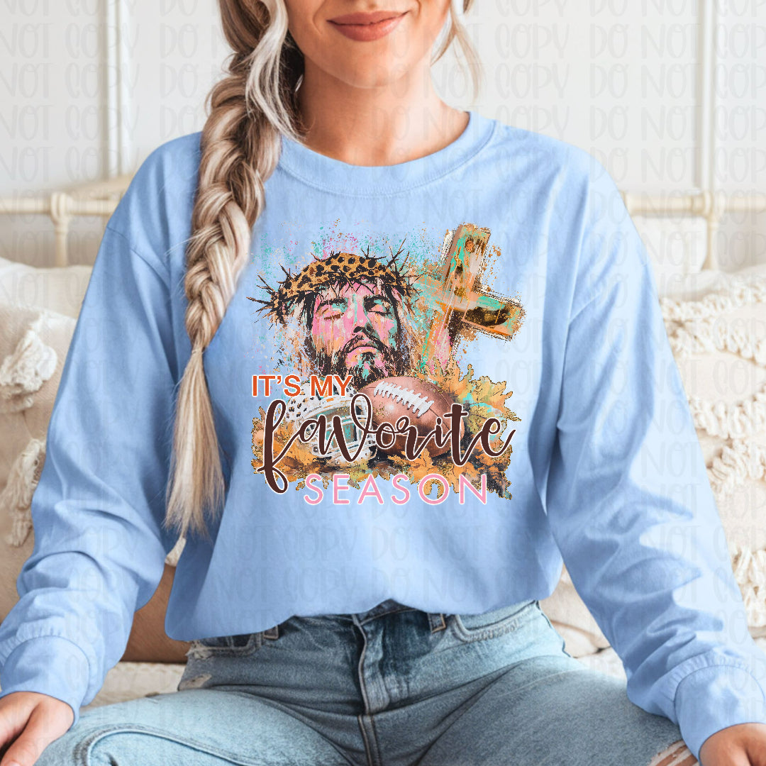 It's my favorite season Jesus cross and football (SSD) DTF Transfer