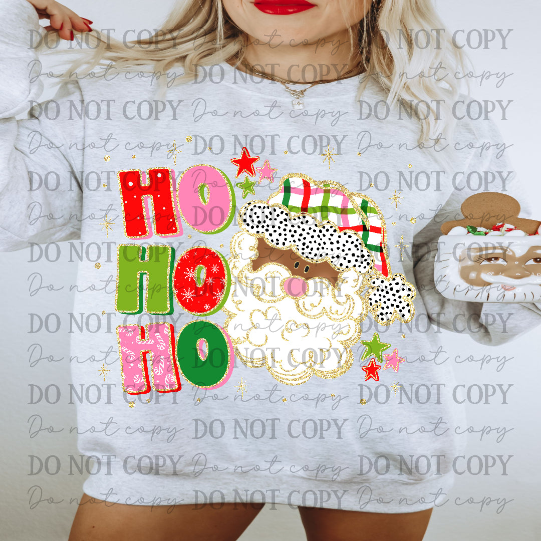 Hohoho stacked with Santa- plaid and dot hat (dark tone) (Carter) DTF Transfer