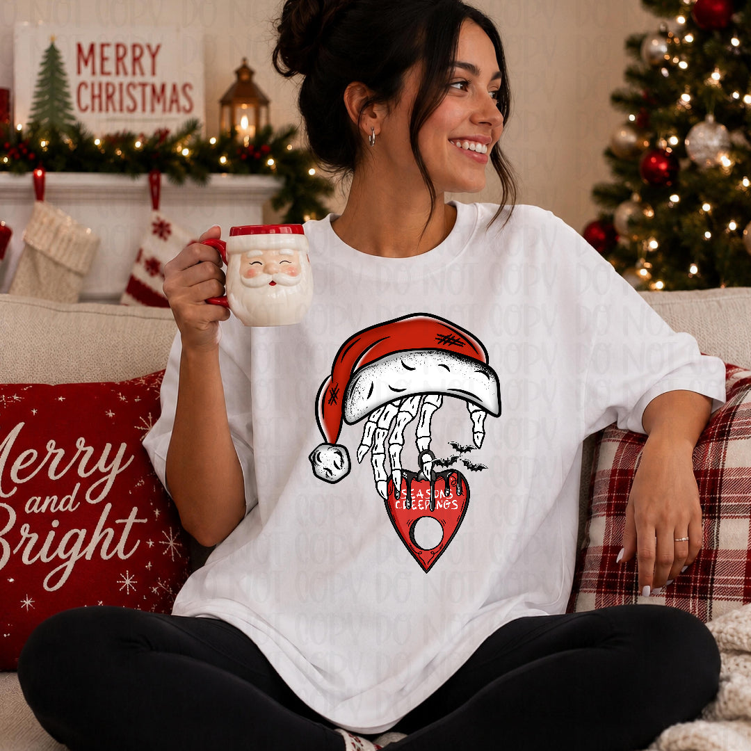 Seasons creepin skull hand in Santa hat (Texan) DTF transfer