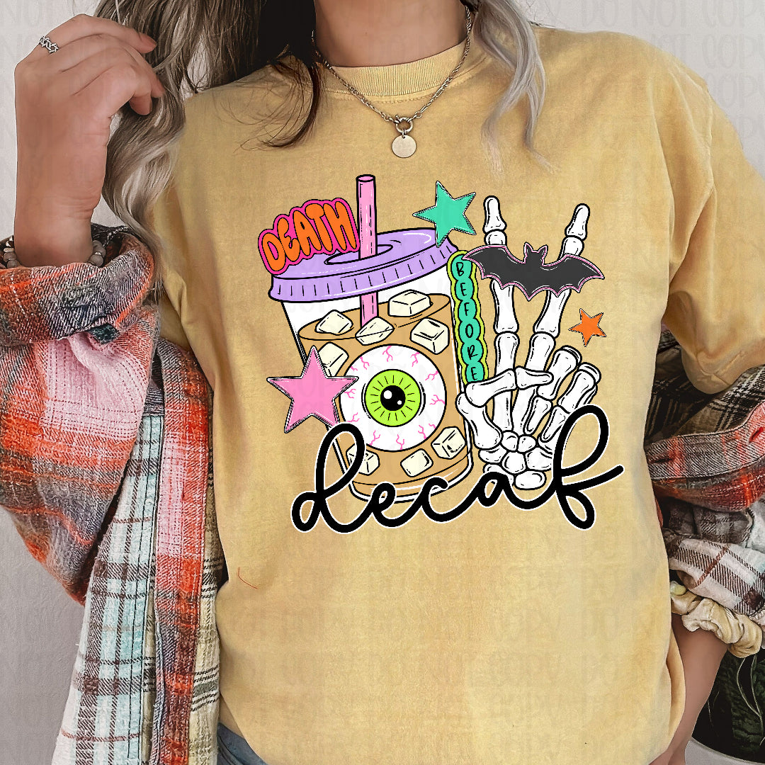 Death before decaf coffee skeleton peace hand and bat (CST) DTF transfer