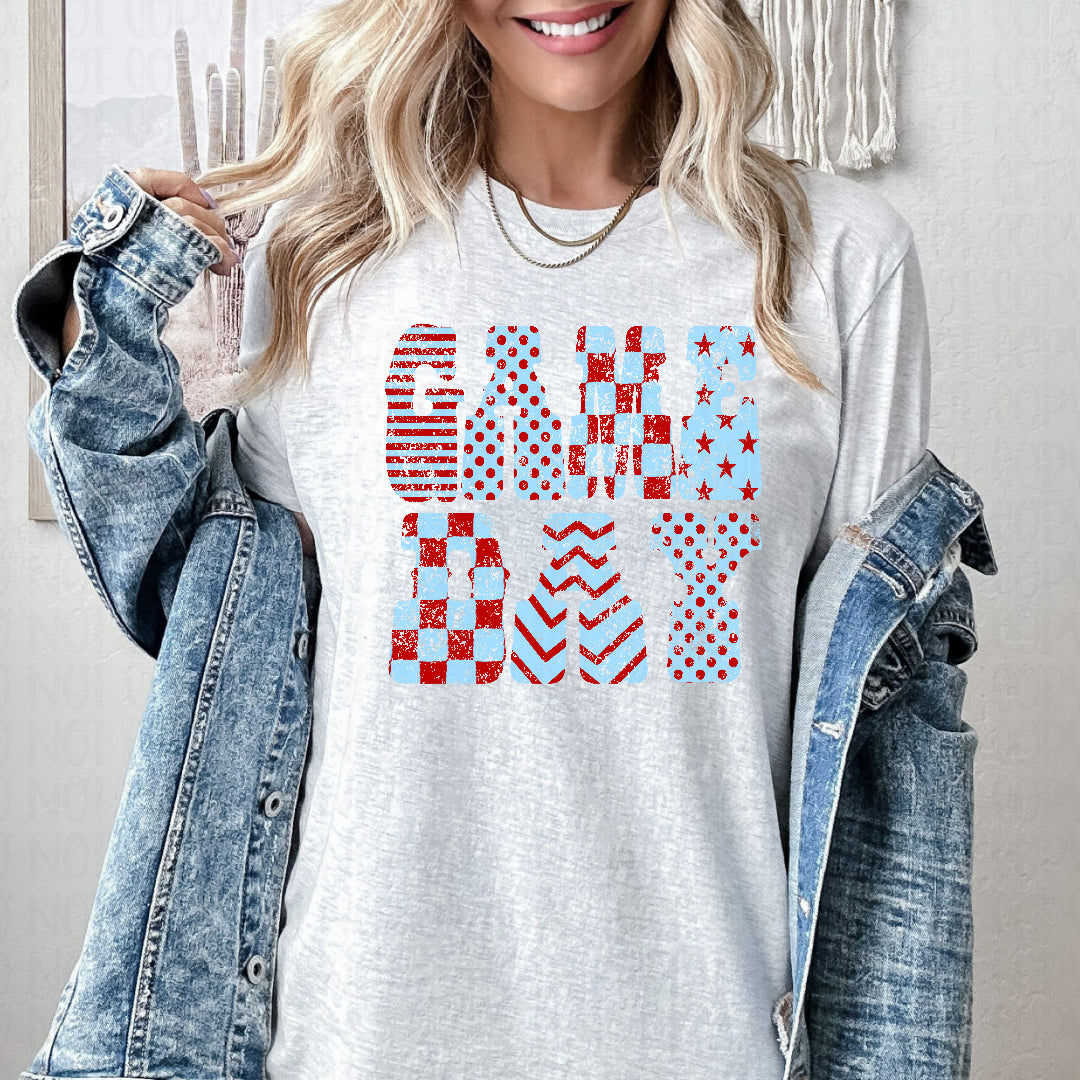 Game day distressed red and light blue (Crafti) DTF