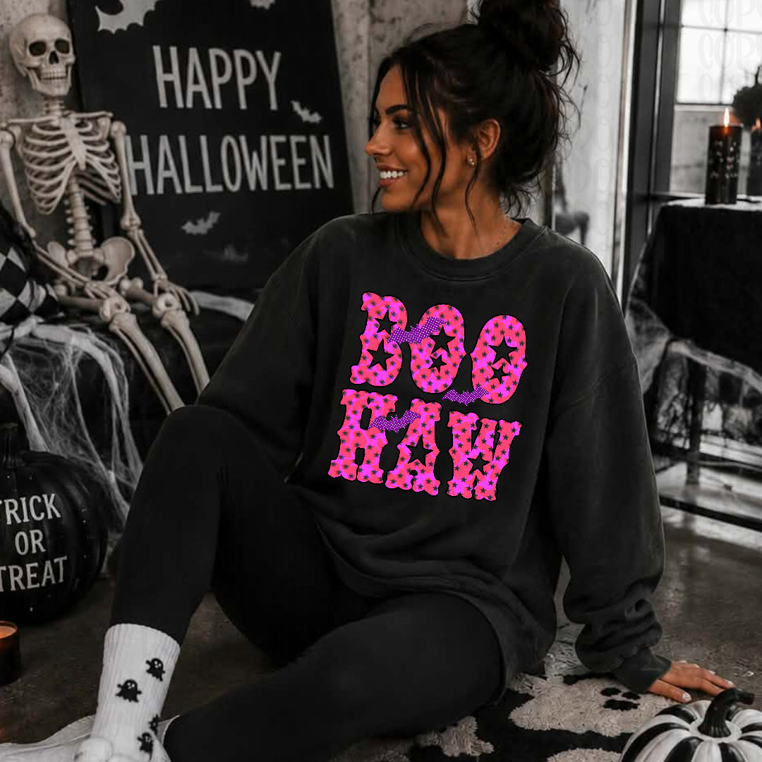 Boo haw pink with purple stars (CC) DTF Transfer