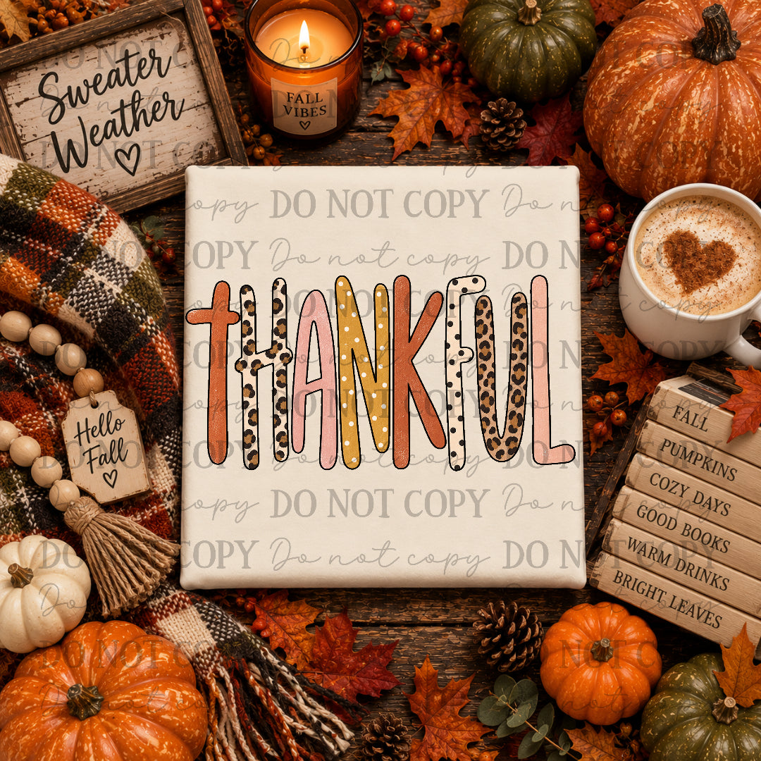 Thankful- Leopard Dot and Color Font (Texas Gal) DTF Transfer