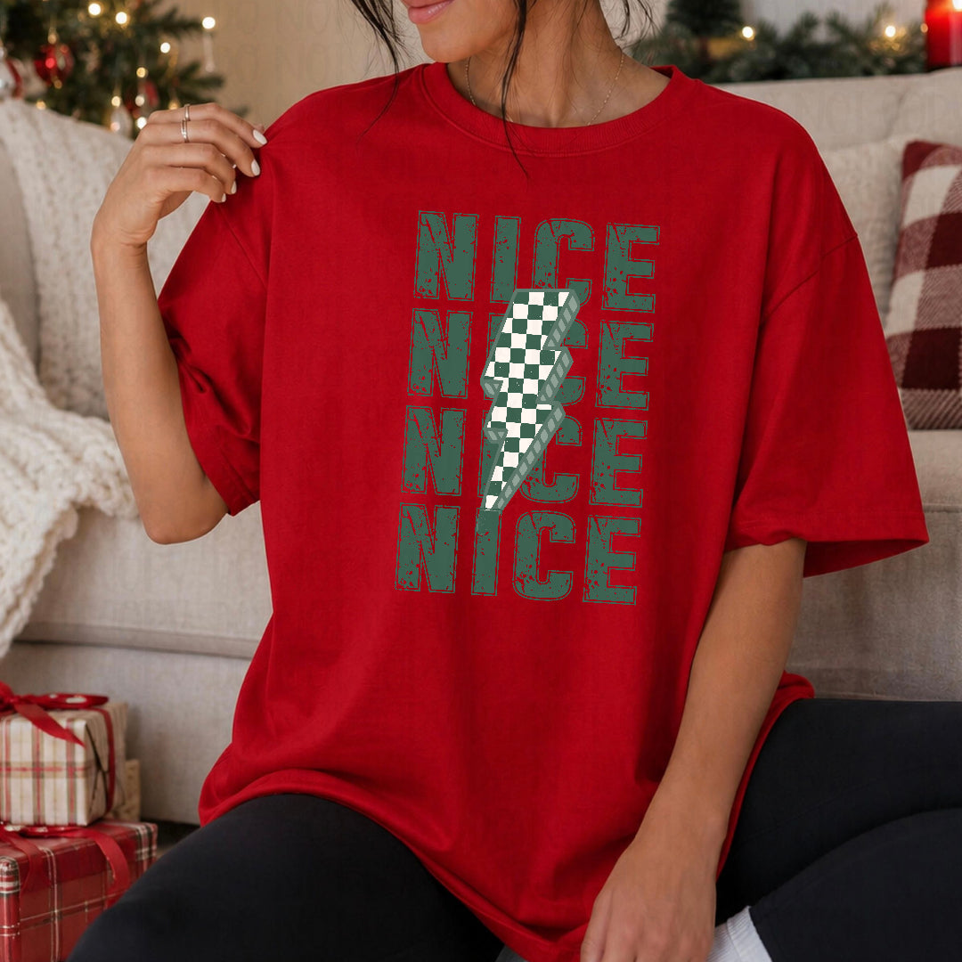 Nice distressed green with checkered lightning bolt (Ink) DTF Transfer