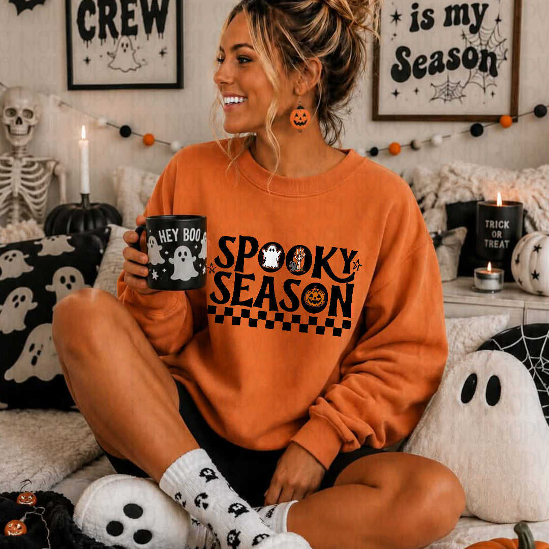 Spooky season white ghost checkered underline (OHDD) DTF transfer