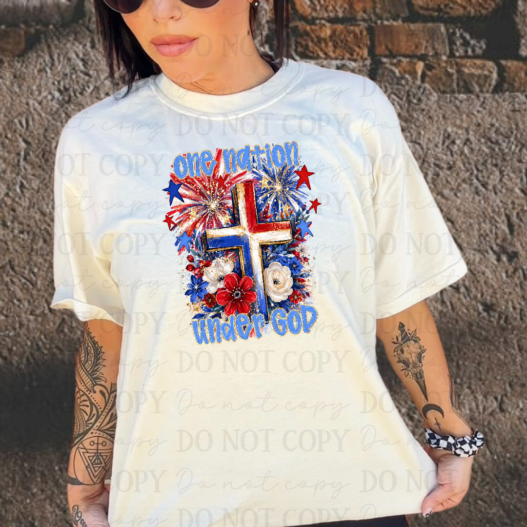One nation under God RWB cross (SSD) DTF Transfer