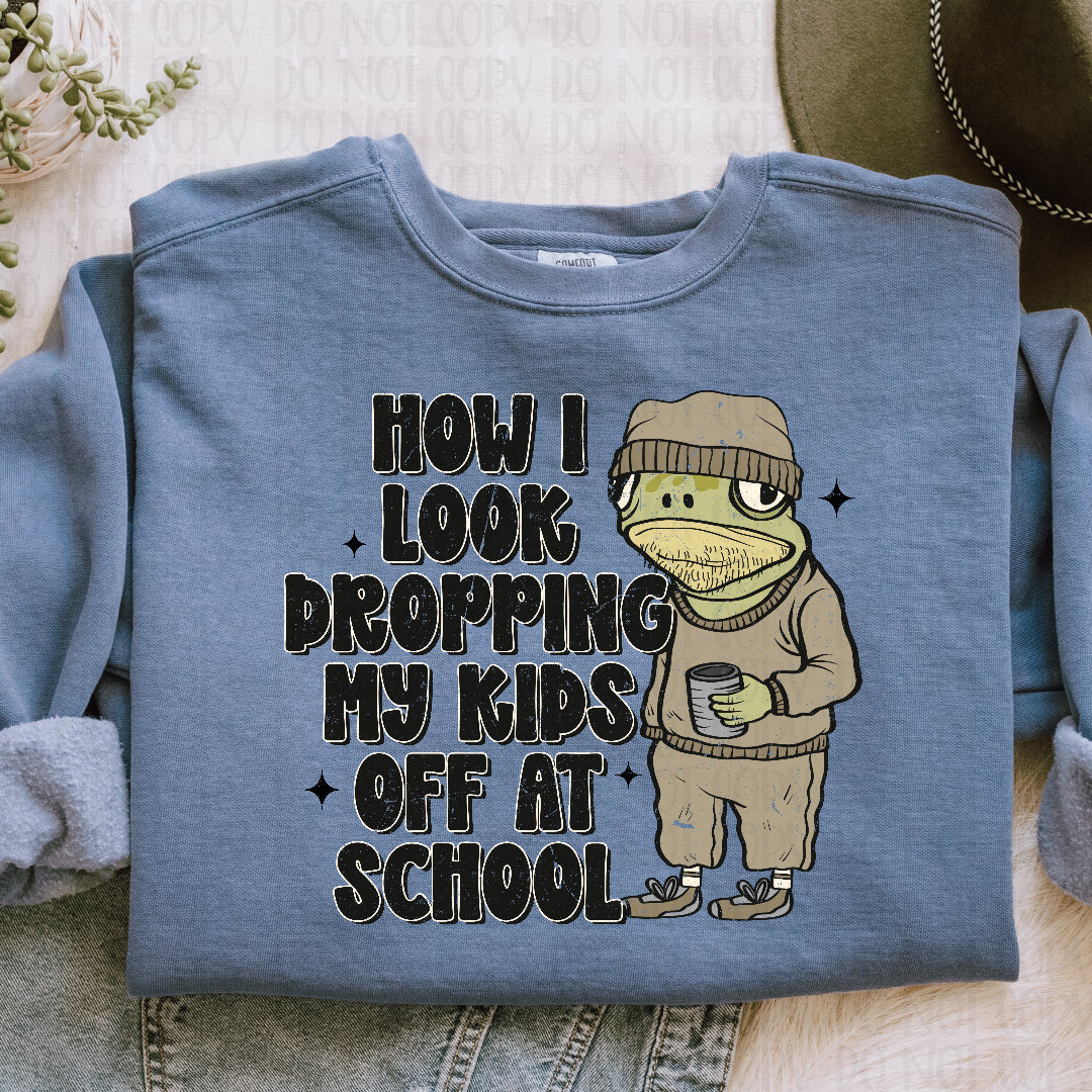 How I look dropping my kids off frog (Scarlow) DTF transfer