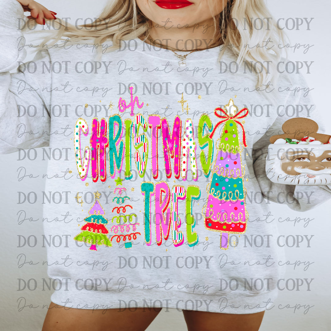 oh' Christmas tree-bright color font with trees (Carter) DTF Transfer